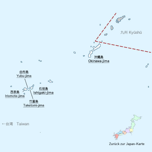 Reiseziele in Okinawa, die auf diesen Seiten vorgestellt werden: Einfach einen Ort anklicken, und los geht die Reise!